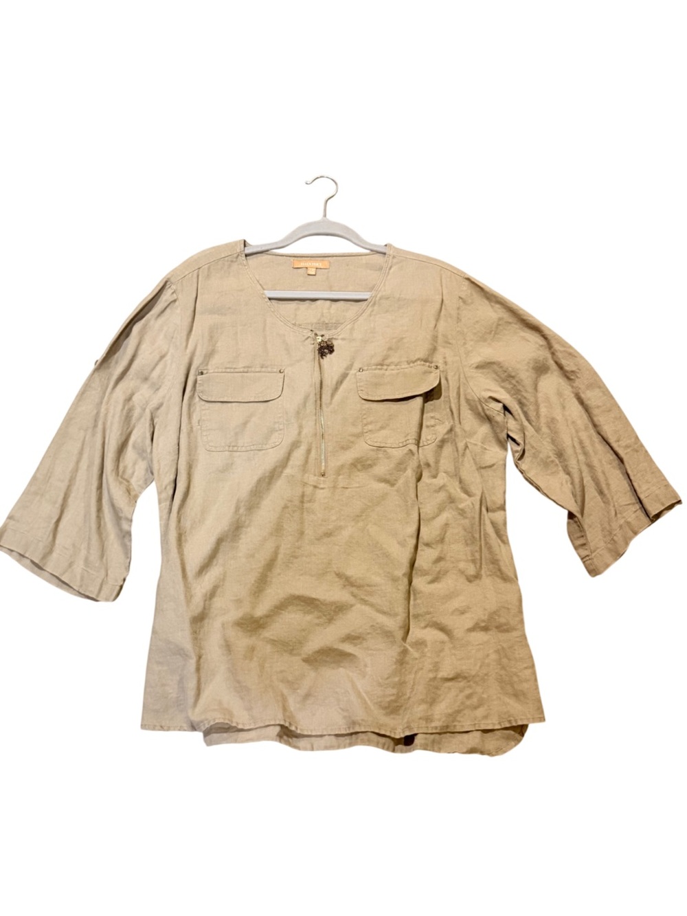 Ellen Tracy Beige Button-Front Casual Shirt
